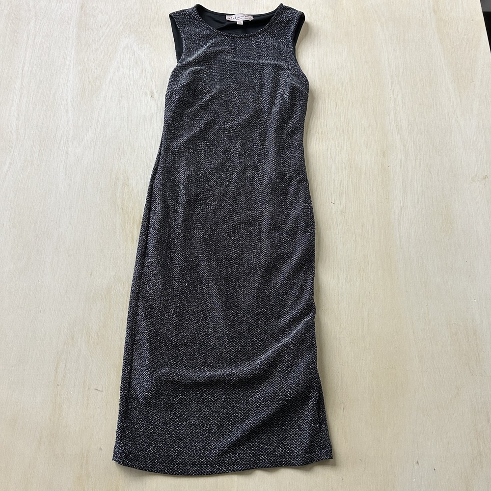 Philosophy Republic Clothing Dress Womens Small Black Herringbone Sheath Midi